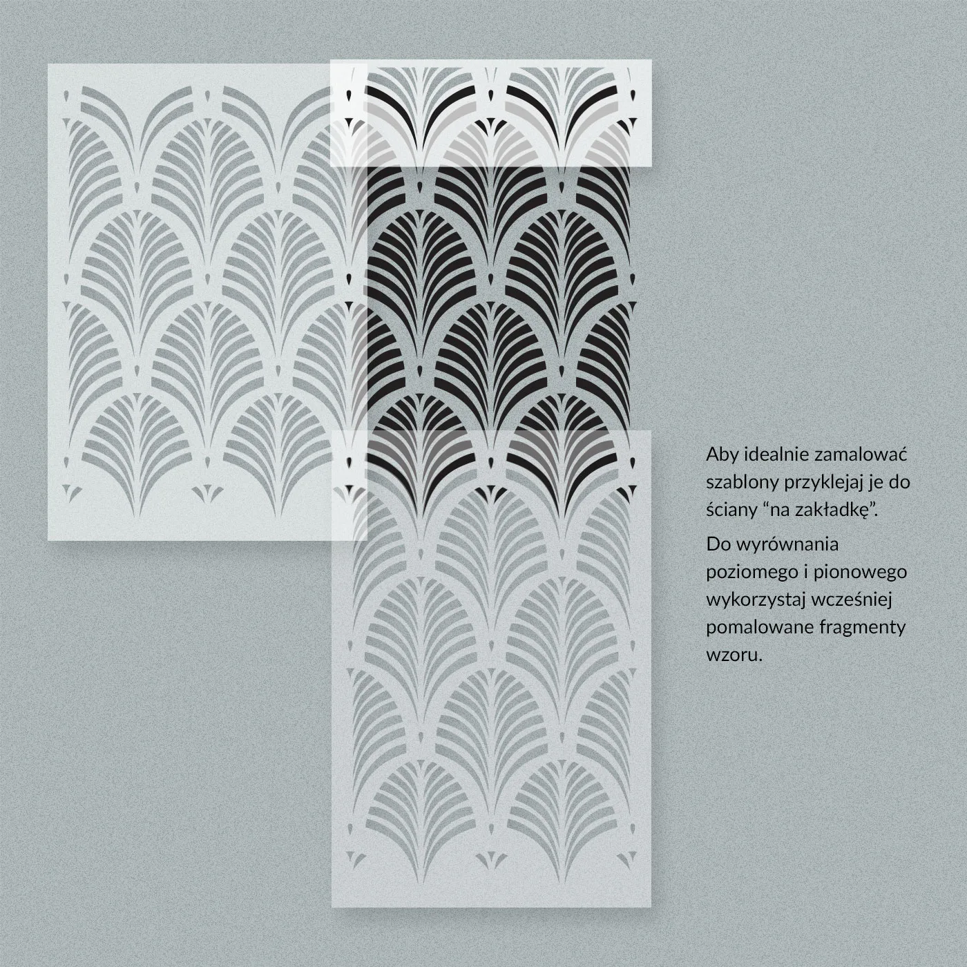 Ułożenie szablonu malarskiego na ścianie - overlapping_Artdeco-palm-2 Szablon malarski Art Deco Palm 2 ułożenie na ścianie