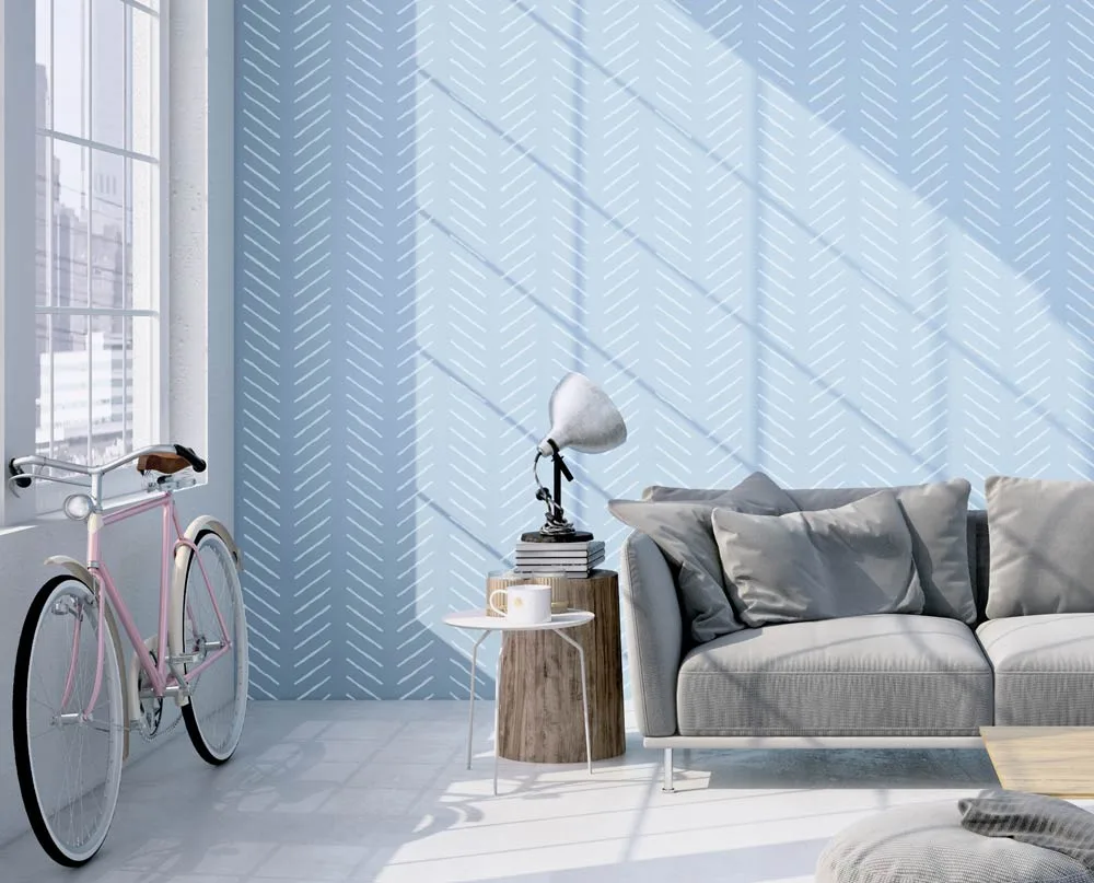 03-wall-chevron Chevron - skandynawski szablon malarski, minimalistyczny jasny na niebieskim tle